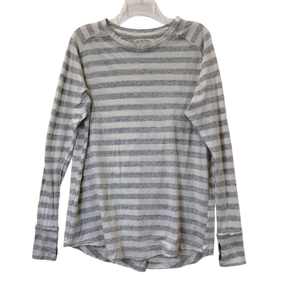 We The Free Free People Women's XS Grey Cream Striped Long Sleeve Raglan Top